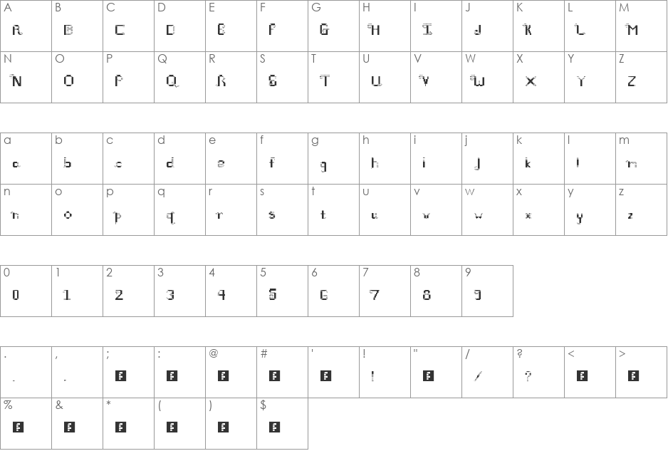 California King Bold font character map preview