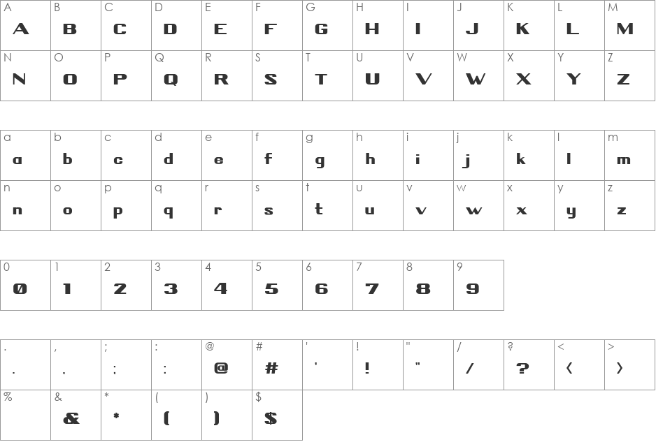 California Zephyr font character map preview