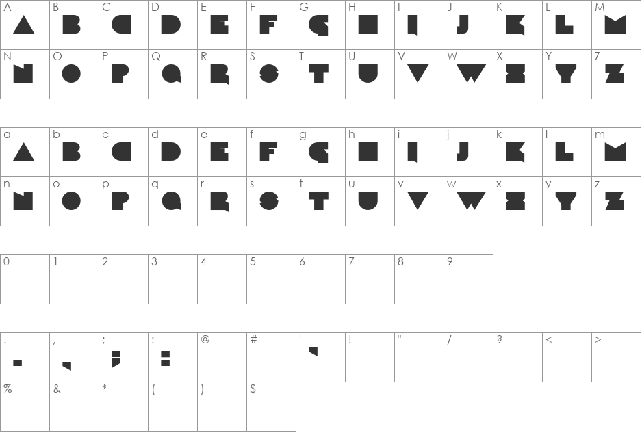 Caligari font character map preview