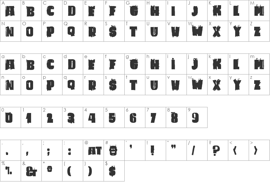 Caligula font character map preview