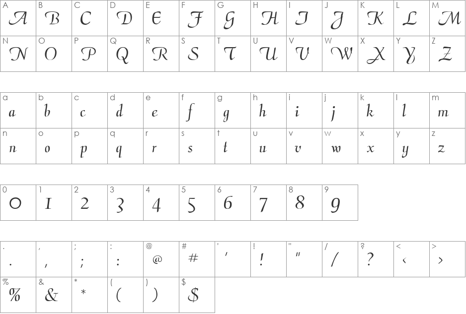 CalimaDB font character map preview