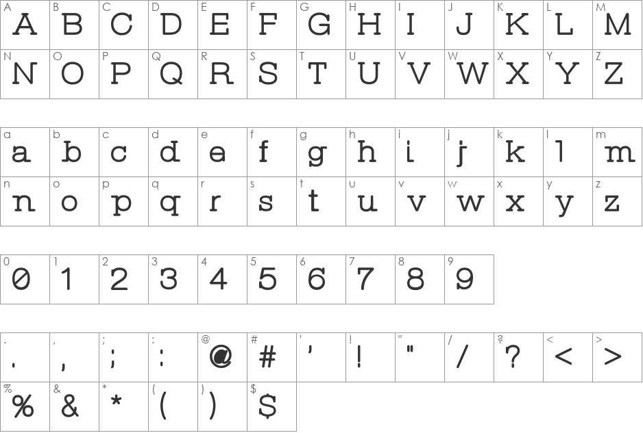 Calimera font character map preview