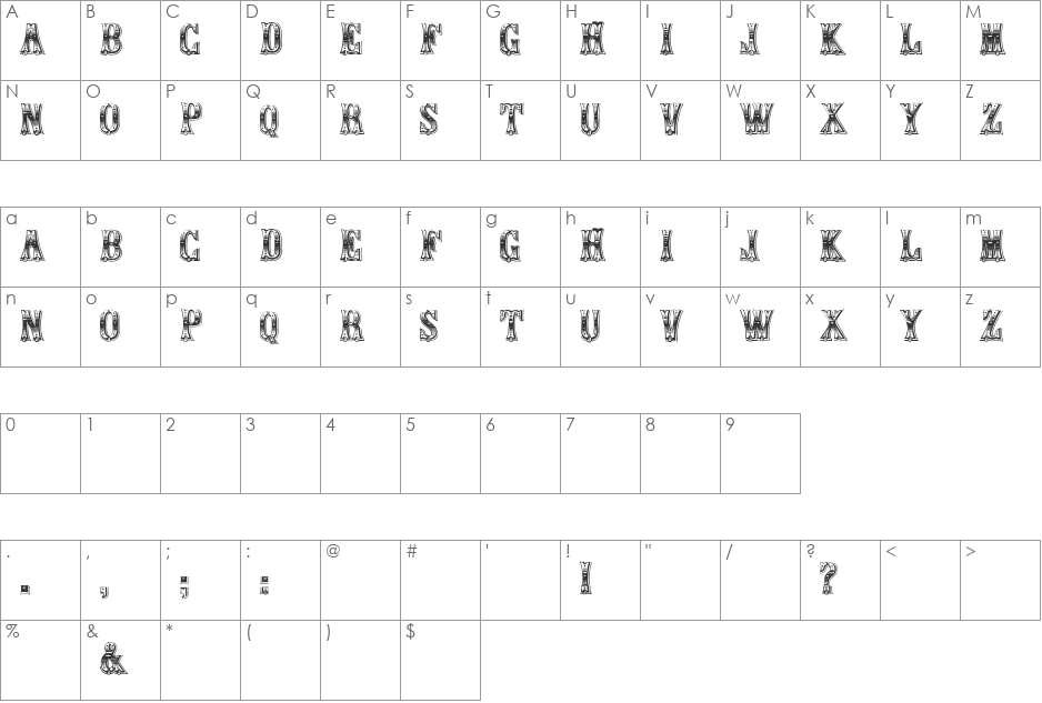 Caliope font character map preview
