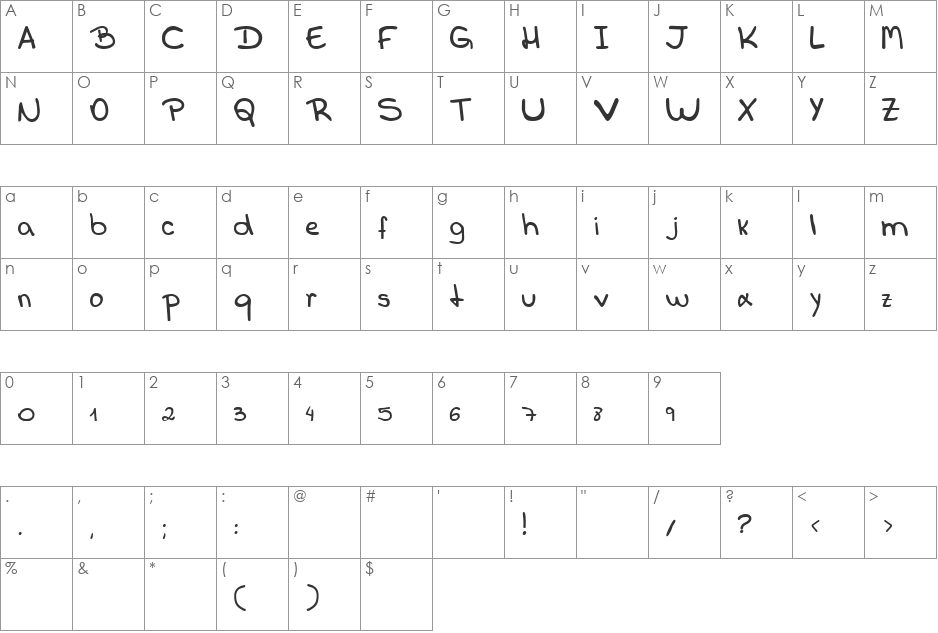 Callani font character map preview