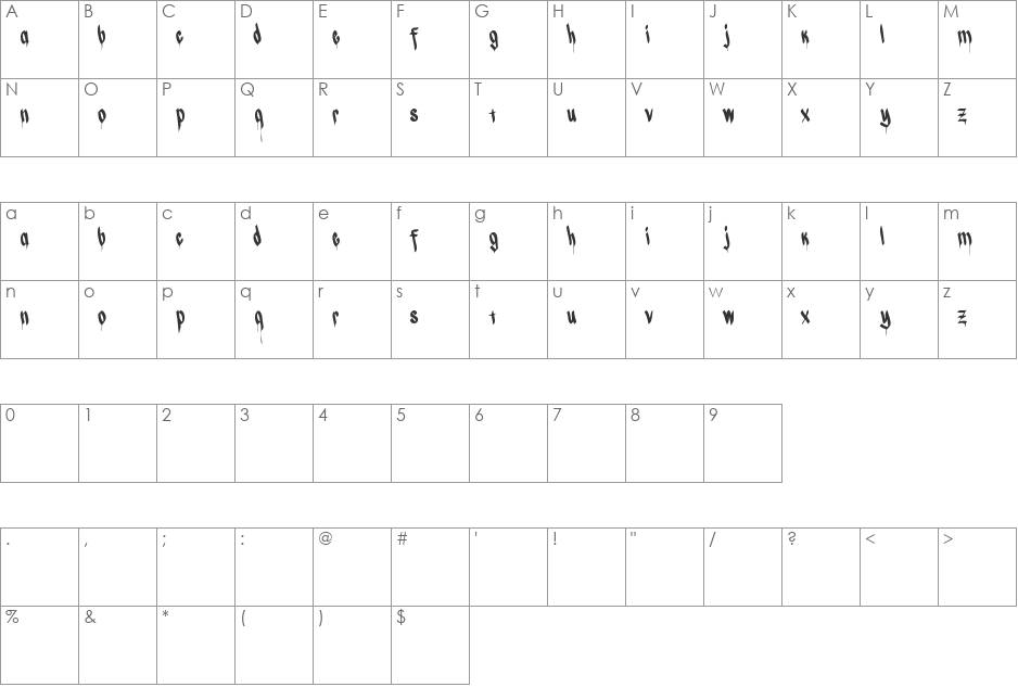 CALLI CHIZEL font character map preview