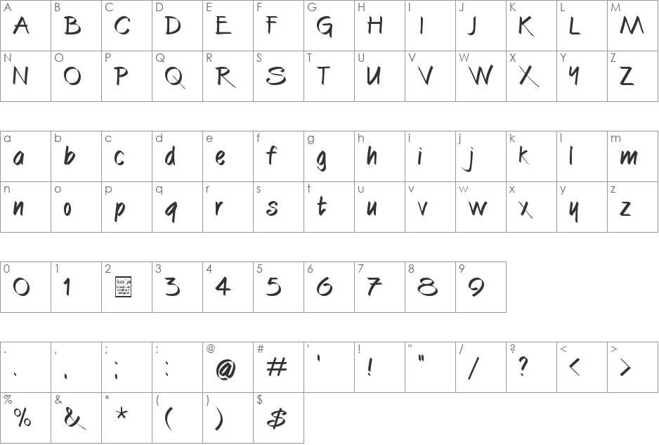 CalliBrush font character map preview