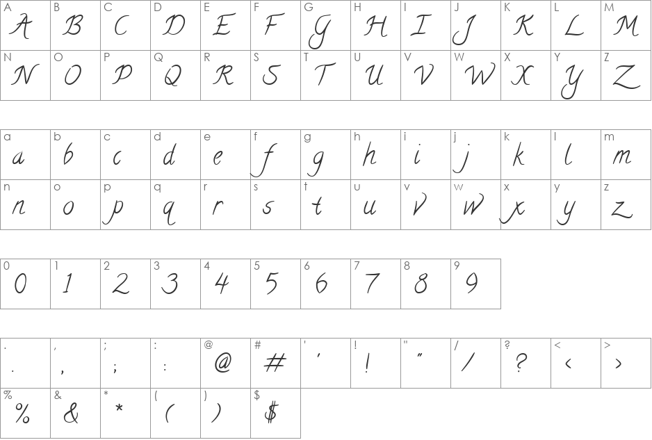 Calligraffiti font character map preview