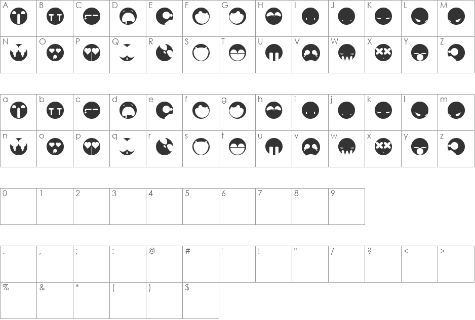 aaronfaces font character map preview