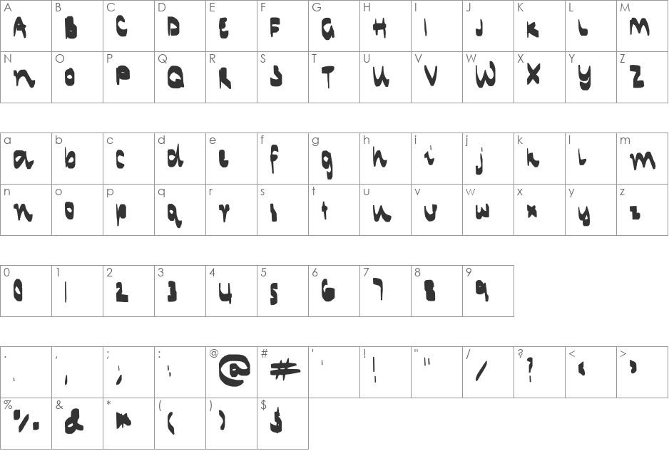 calligraphy font character map preview
