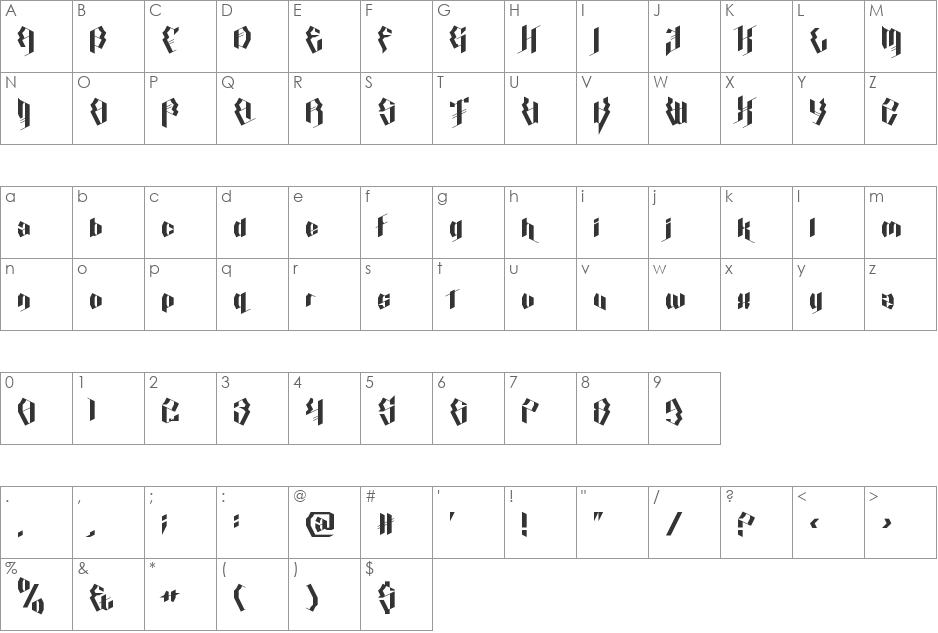 Calligraphy Aquiver font character map preview