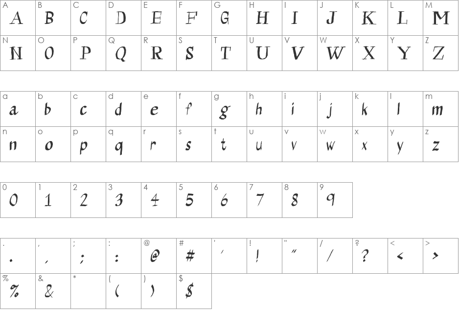 Calligraserif font character map preview