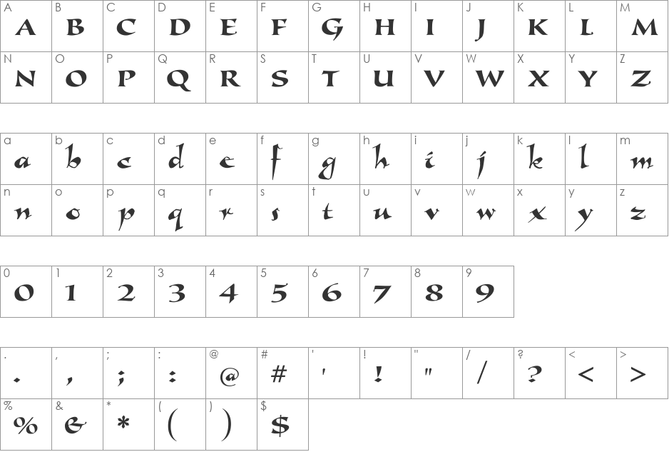 Callimundial font character map preview