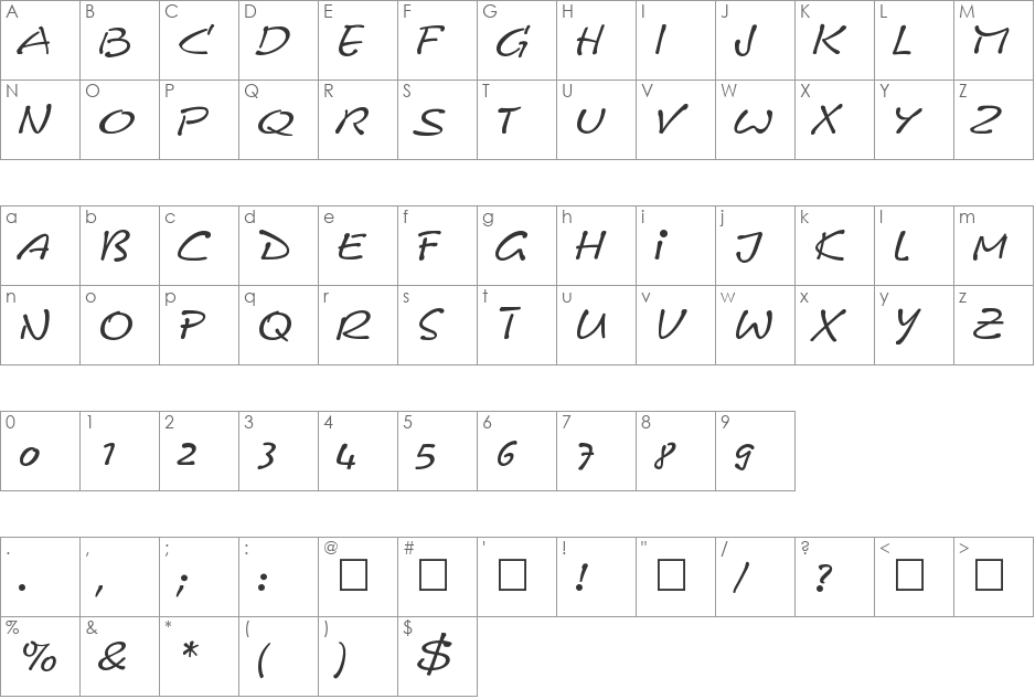 CalvinItal font character map preview
