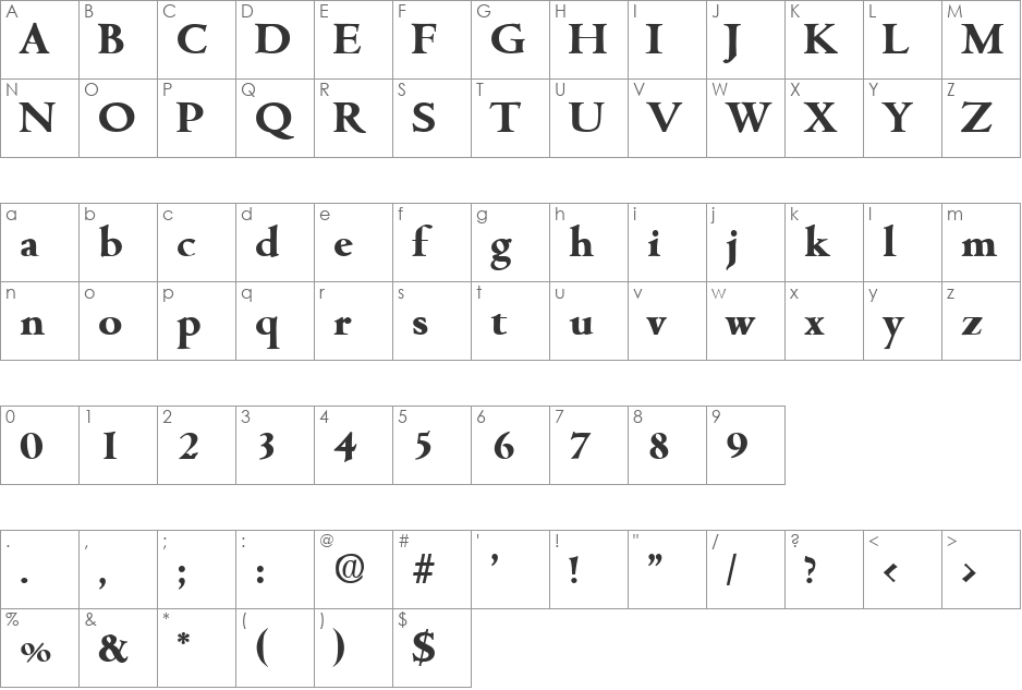 Cambridge-Bold font character map preview