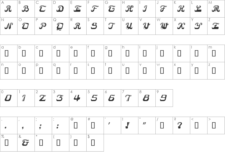 Camel font character map preview