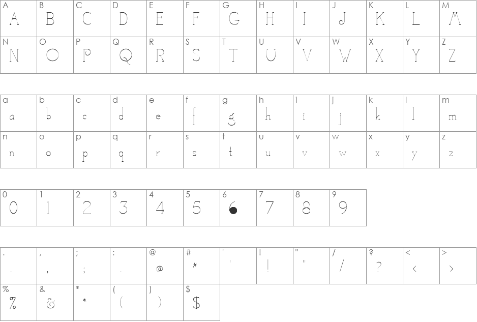 Camelot font character map preview