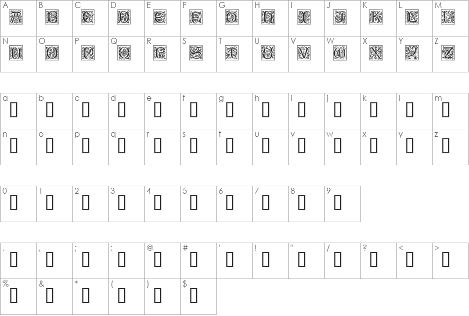 CamelotCaps font character map preview