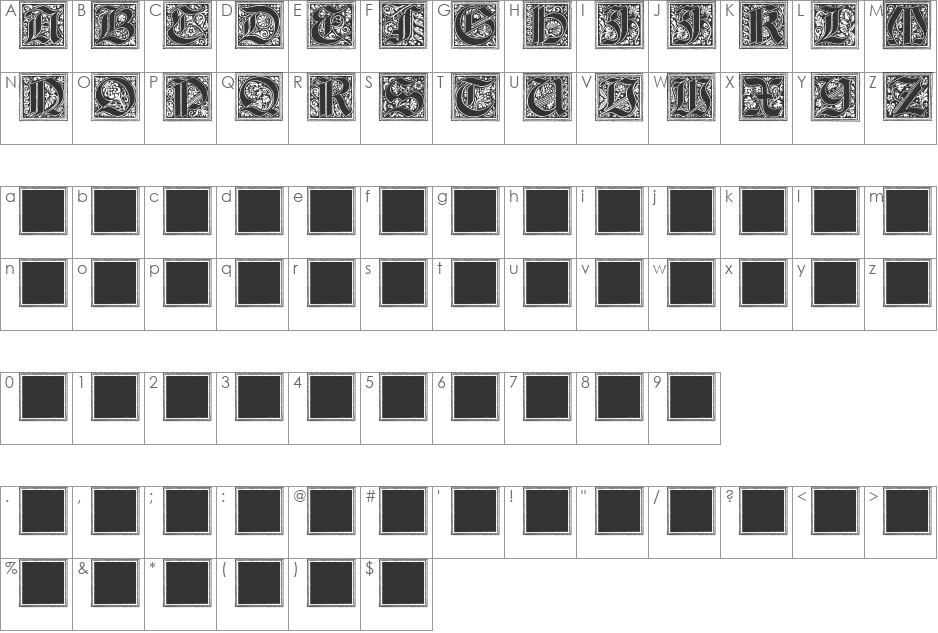 Camelot_Initials font character map preview