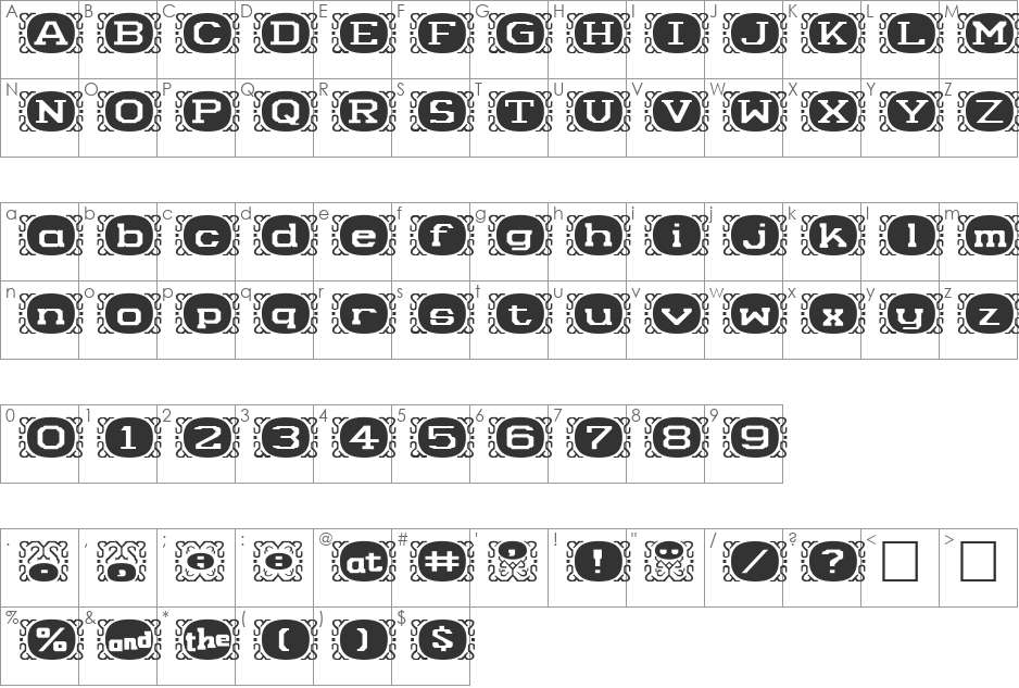 Camey font character map preview