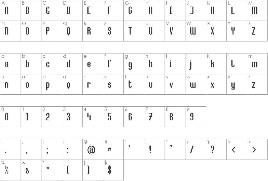 Camilla font character map preview