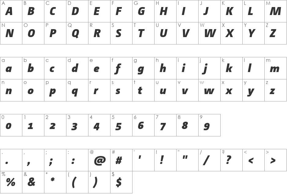CamingoDos Pro font character map preview