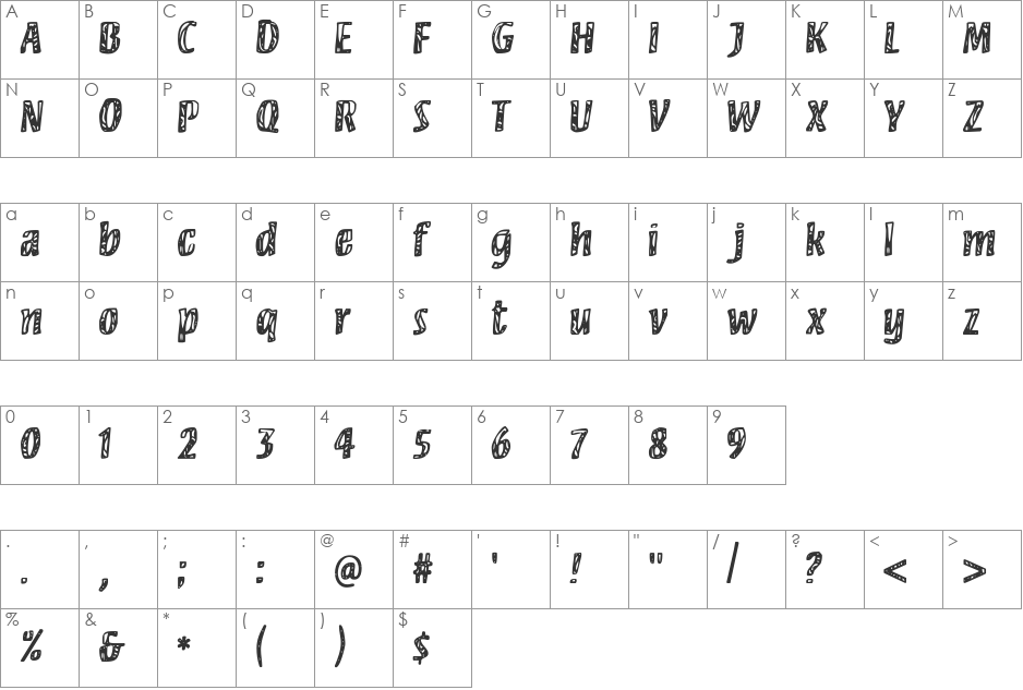 Camouflage font character map preview