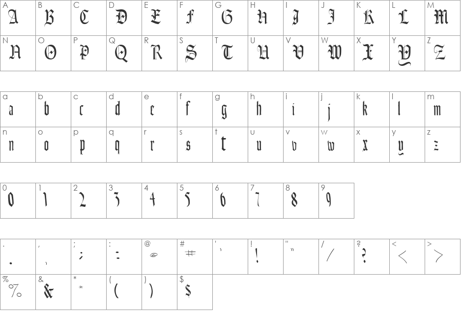 AinsworthSSK font character map preview
