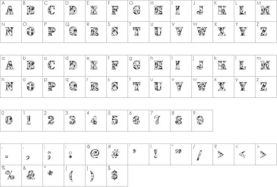 Camouflage Snow font character map preview