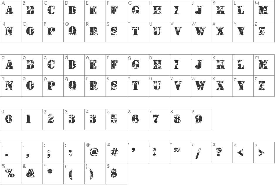 Camouflage Urban font character map preview