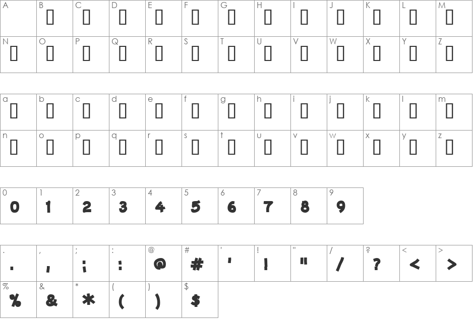 Camping Bold font character map preview