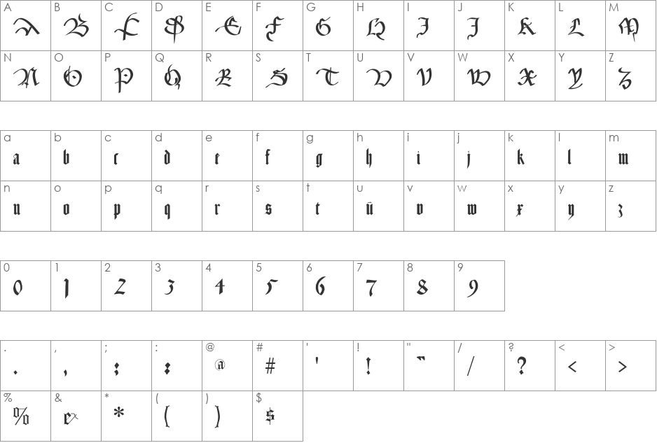 CancellerescA font character map preview