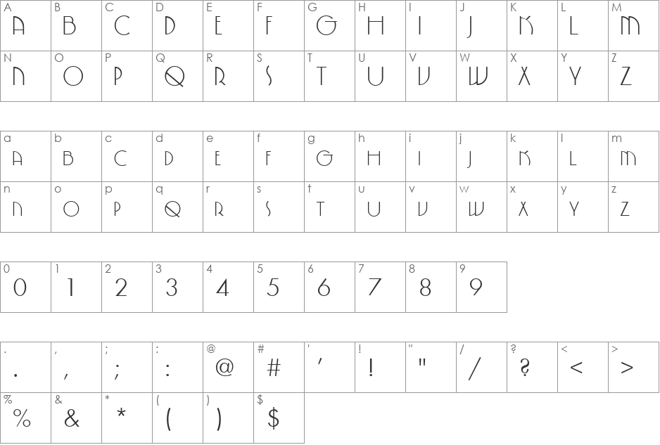 Candida font character map preview