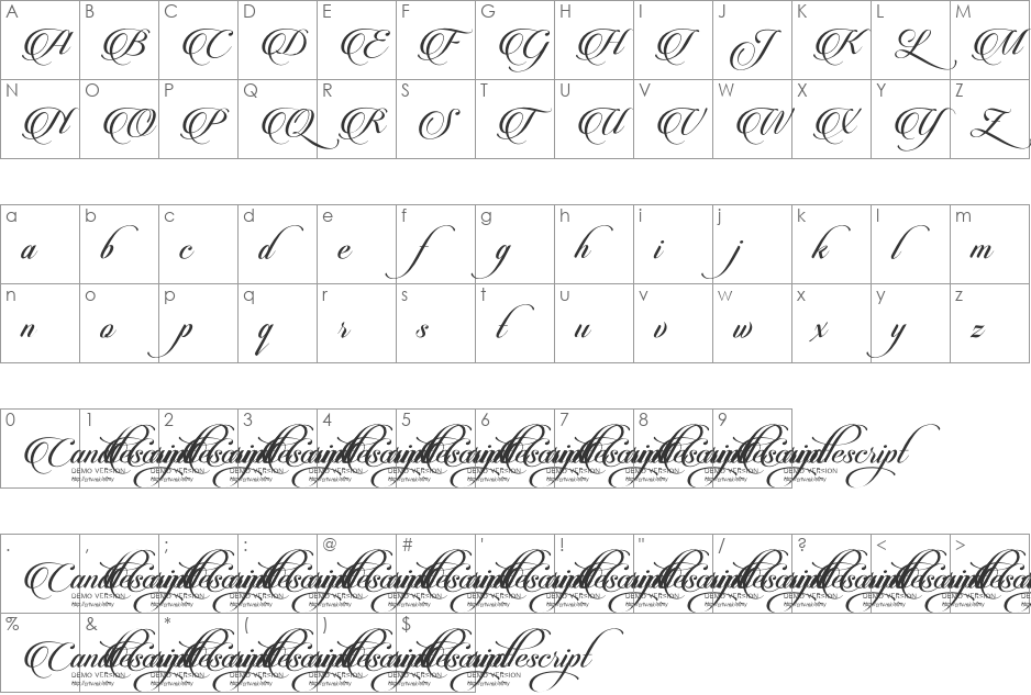 Candlescript Demo Version font character map preview