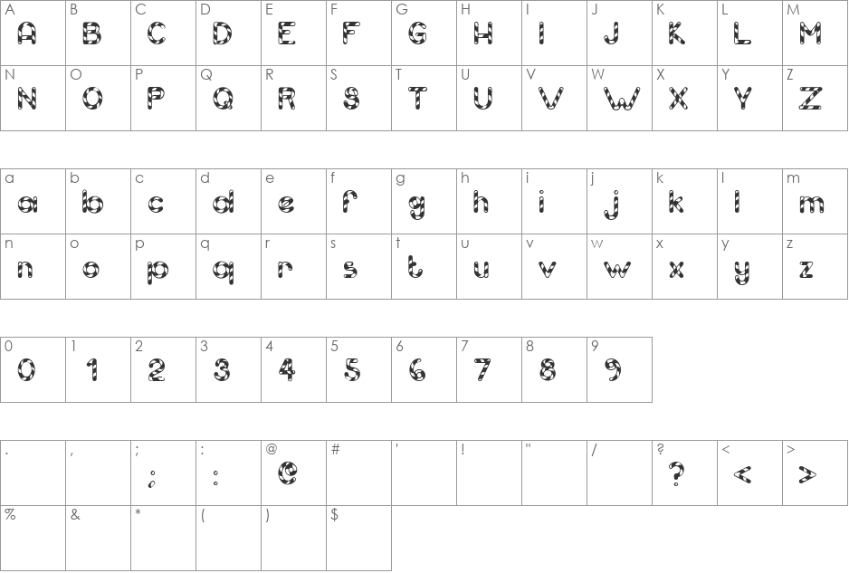 Candy Cane (Unregistered) font character map preview