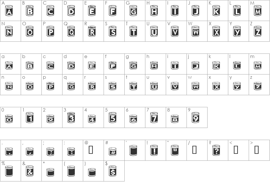 CanGoods font character map preview