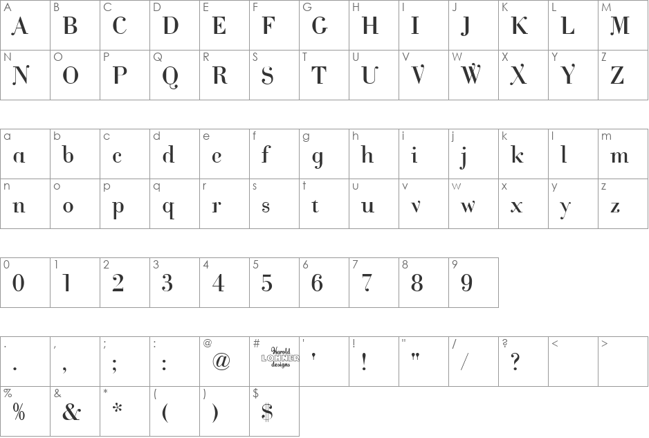 Cantabile font character map preview