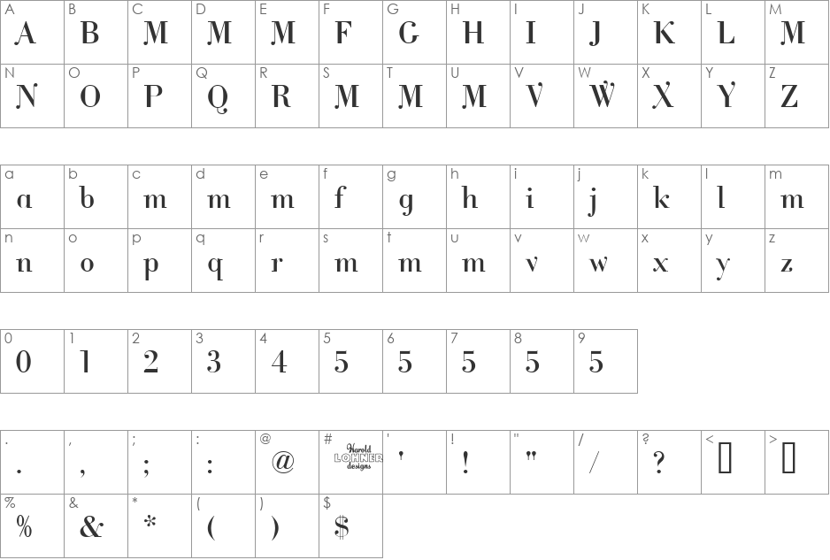 CantabileDemo font character map preview
