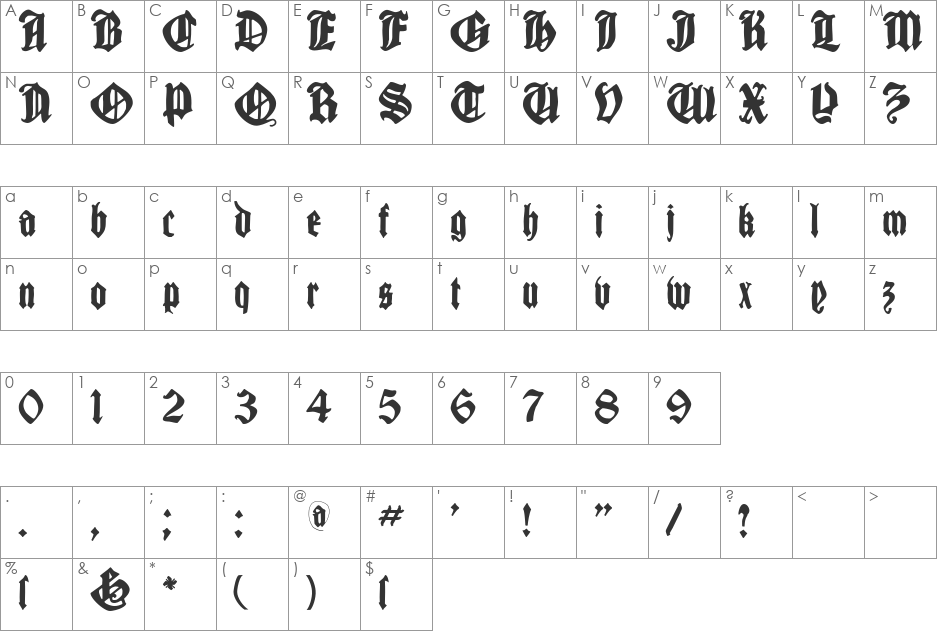 CantaraGotica font character map preview