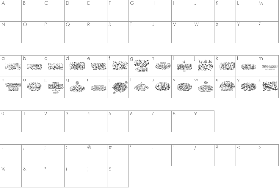 Aayat Quraan 1 font character map preview