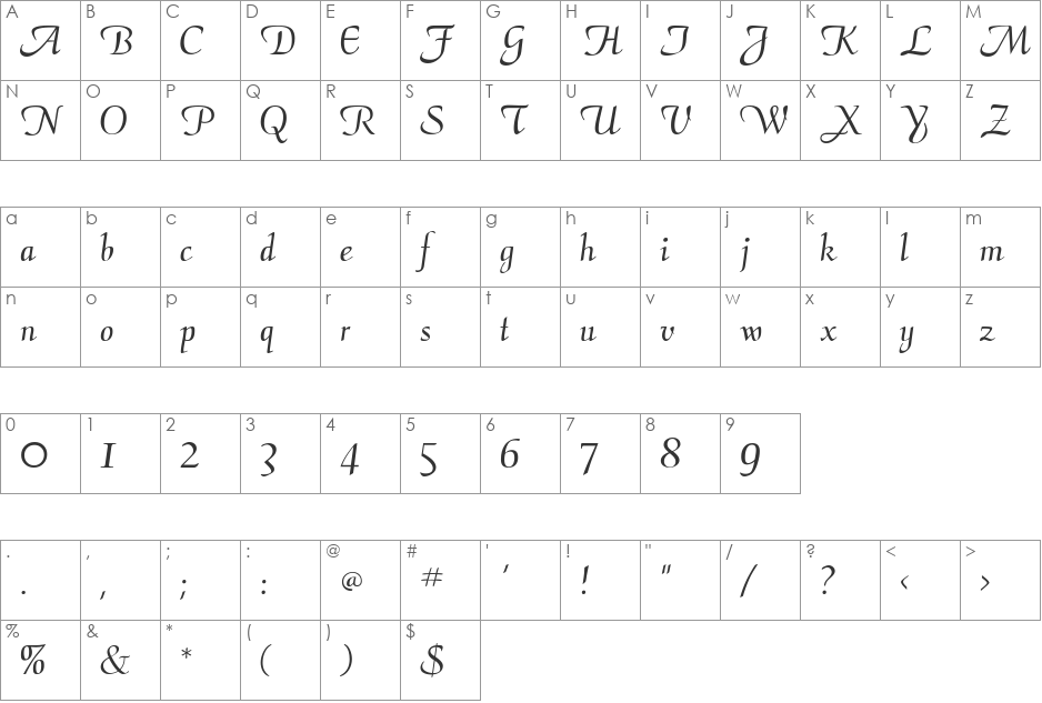 Cantilope font character map preview