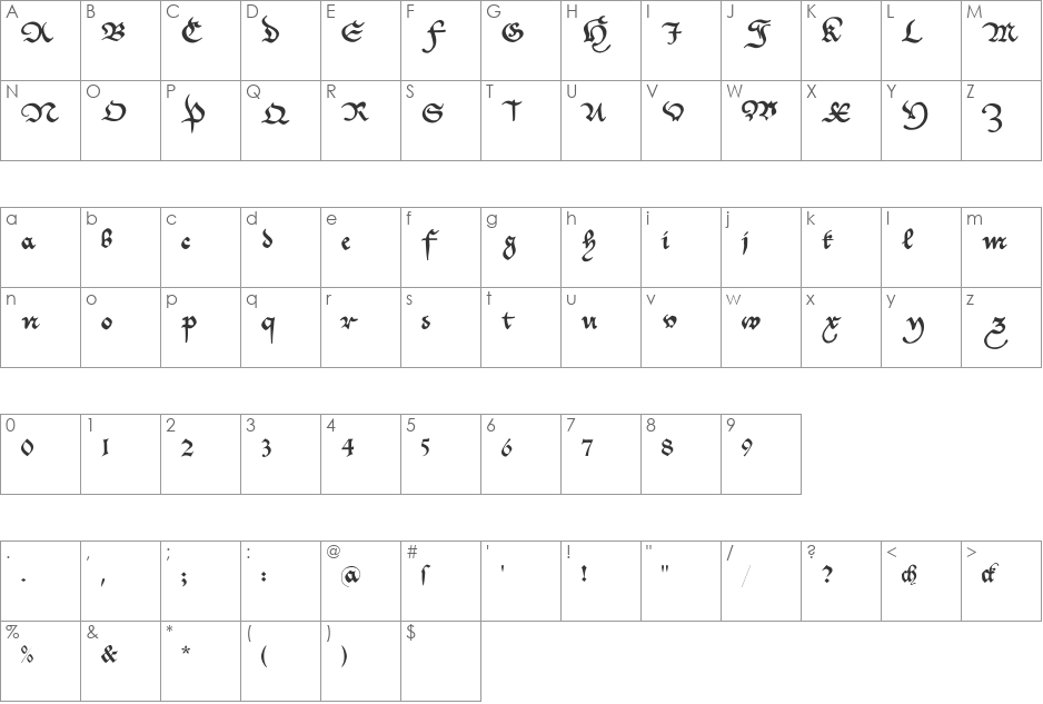 Cantzley Fraktur font character map preview