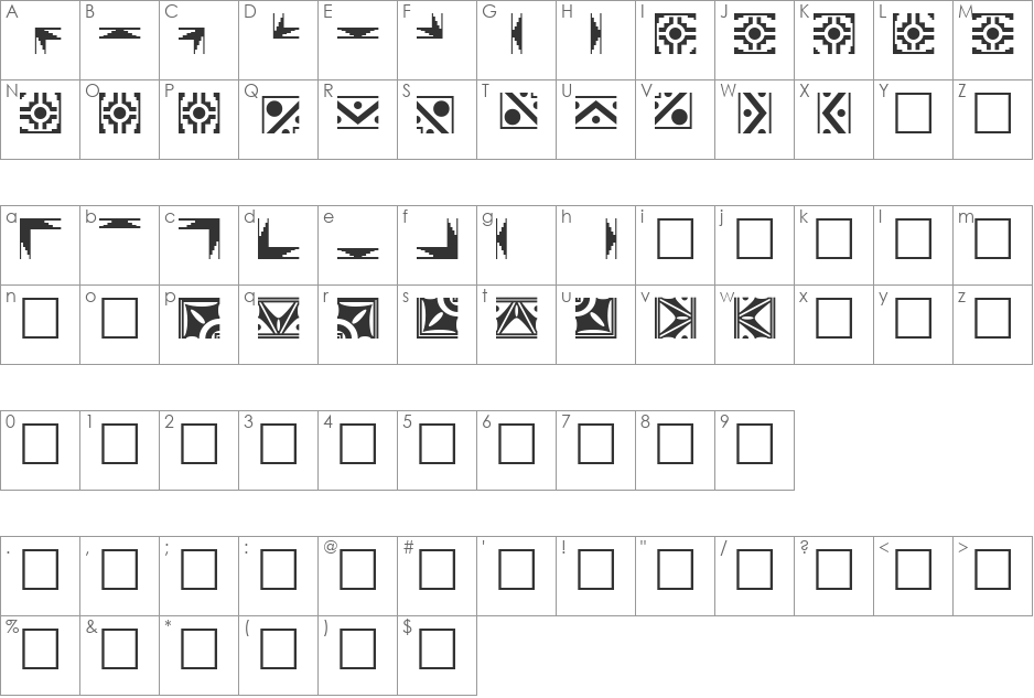 CanyonRoad font character map preview