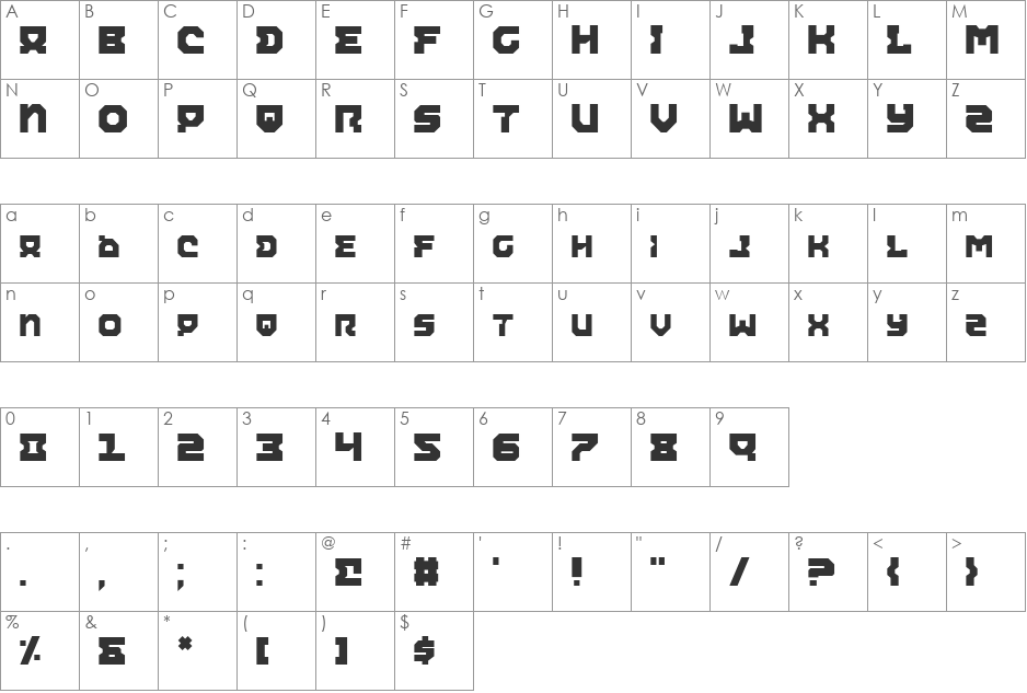Airacobra font character map preview