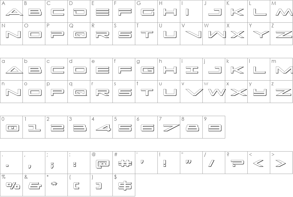Capella 3D font character map preview