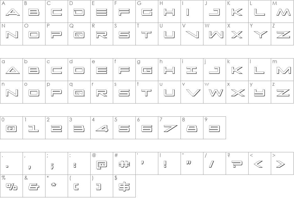 Capella 3D Condensed font character map preview