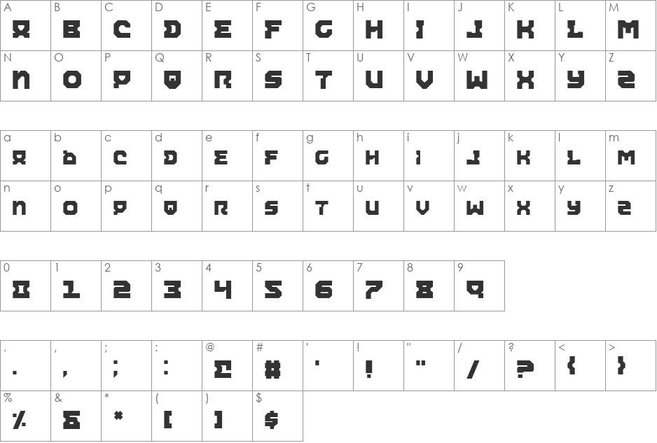 Airacobra Alt font character map preview