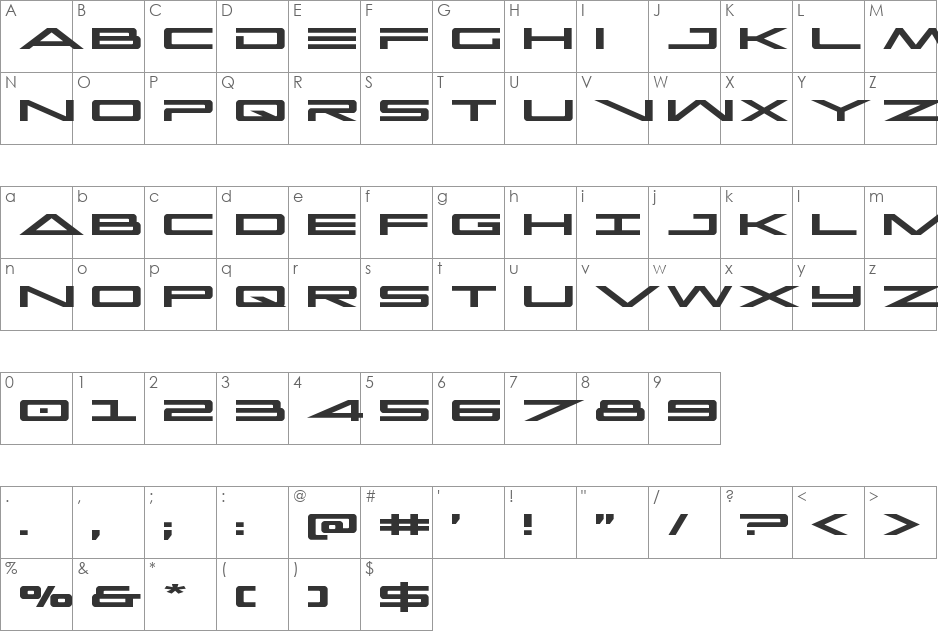 Capella Expanded font character map preview