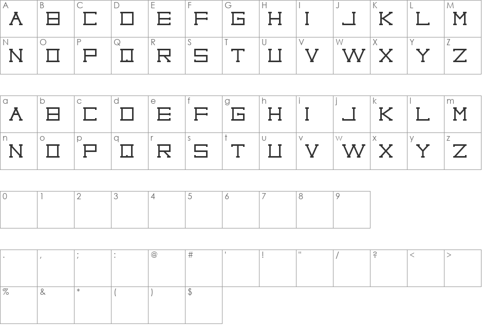 Capital regular font character map preview