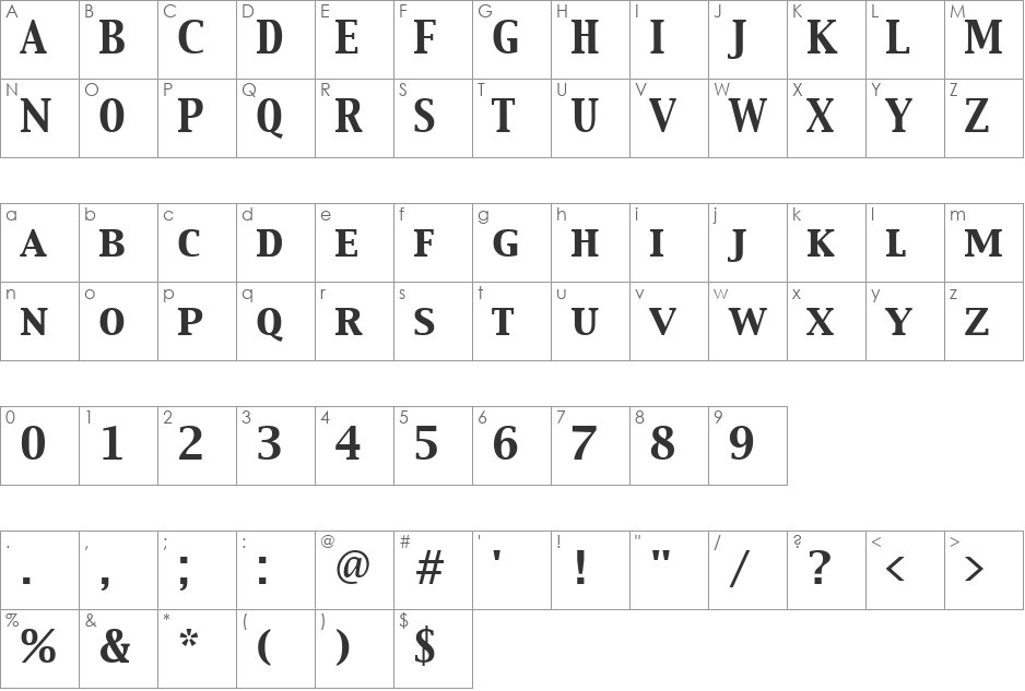 Capitals font character map preview