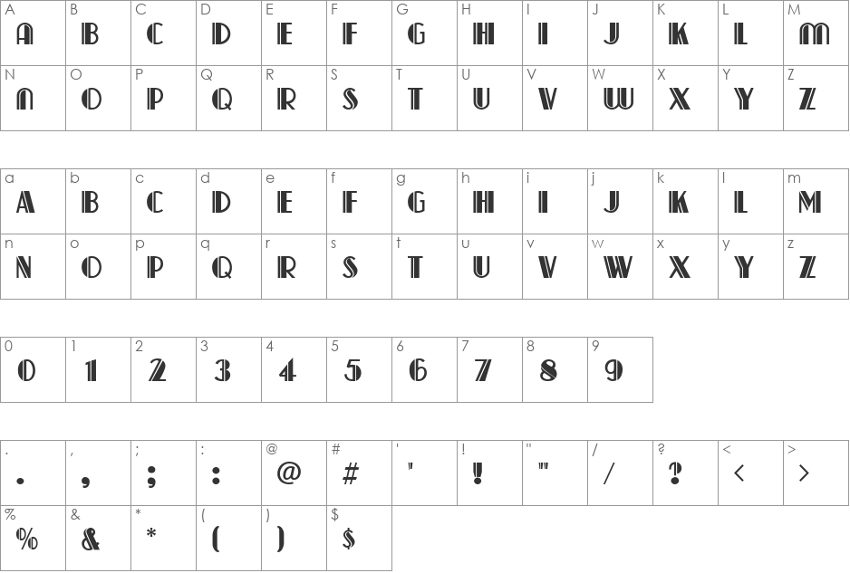 Capitol font character map preview